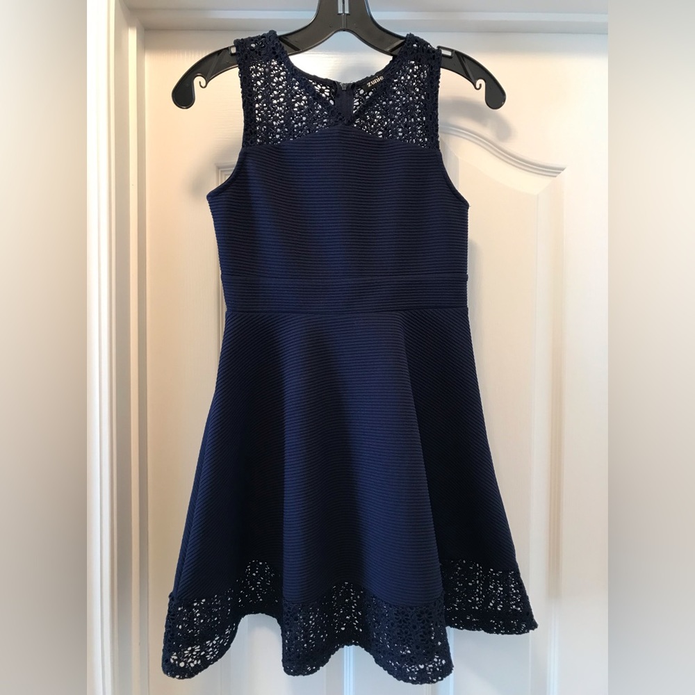 Zunie navy blue fit and flare dress - Picture 1 of 13
